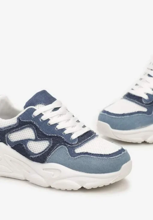 Niebieskie Sneakersy przed Kostkę na Grubej Podeszwie Lefia
