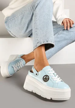 Niebieskie Sneakersy Vices na Platformie z Tłoczeniem Paskiem na Pięcie i Metaliczną Aplikacją Selfedi