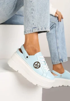 Niebieskie Sneakersy Vices na Platformie z Tłoczeniem Paskiem na Pięcie i Metaliczną Aplikacją Selfedi