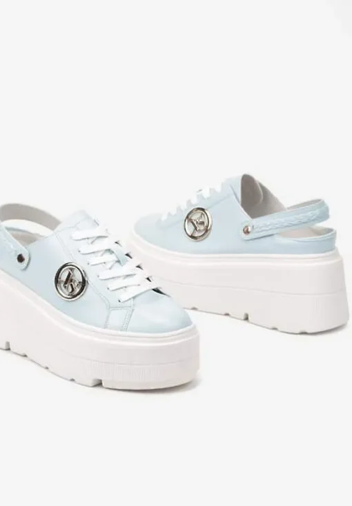 Niebieskie Sneakersy Vices na Platformie z Tłoczeniem Paskiem na Pięcie i Metaliczną Aplikacją Selfedi