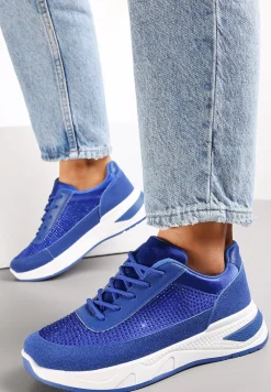 Niebieskie Sneakersy z Drobnymi Cyrkoniami Hinekle