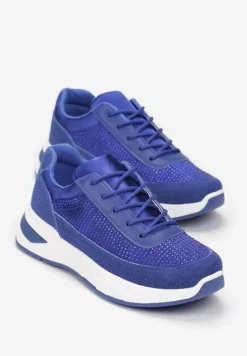 Niebieskie Sneakersy z Drobnymi Cyrkoniami Hinekle