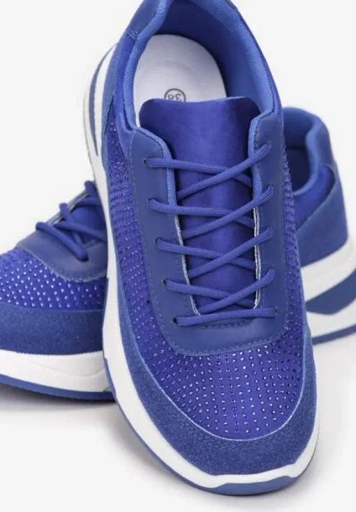 Niebieskie Sneakersy z Drobnymi Cyrkoniami Hinekle