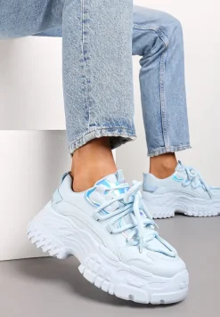 Niebieskie Sneakersy z Grubymi Sznurówkami na Niskiej Platformie Lasandre