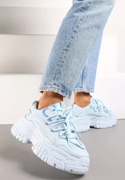 Niebieskie Sneakersy z Grubymi Sznurówkami na Niskiej Platformie Lasandre