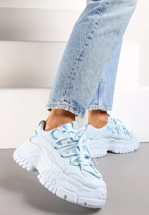 Niebieskie Sneakersy z Grubymi Sznurówkami na Niskiej Platformie Lasandre