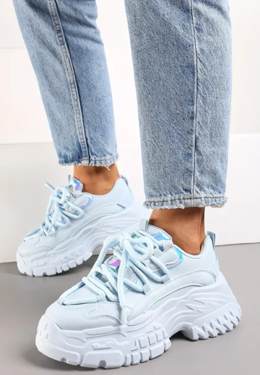 Niebieskie Sneakersy z Grubymi Sznurówkami na Niskiej Platformie Lasandre