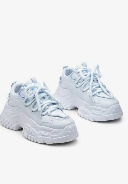 Niebieskie Sneakersy z Grubymi Sznurówkami na Niskiej Platformie Lasandre