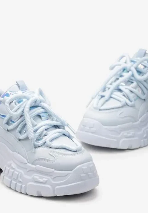 Niebieskie Sneakersy z Grubymi Sznurówkami na Niskiej Platformie Lasandre