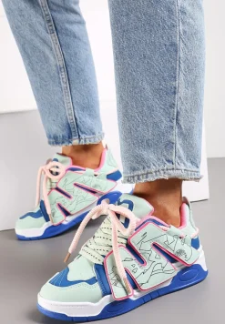 Niebieskie Sneakersy z Podwójnym Wiązaniem i Ozdobną Naszywką Suhren
