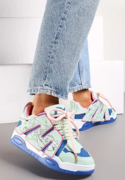 Niebieskie Sneakersy z Podwójnym Wiązaniem i Ozdobną Naszywką Suhren