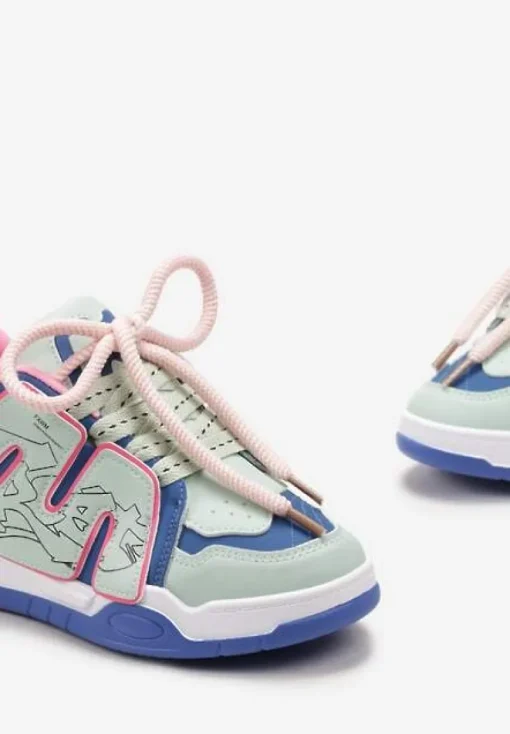 Niebieskie Sneakersy z Podwójnym Wiązaniem i Ozdobną Naszywką Suhren