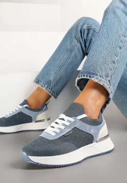 Niebieskie Sneakersy z Siateczkową Cholewką Saramis