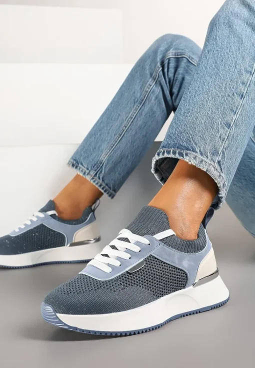 Niebieskie Sneakersy z Siateczkową Cholewką Saramis