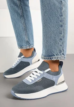 Niebieskie Sneakersy z Siateczkową Cholewką Saramis
