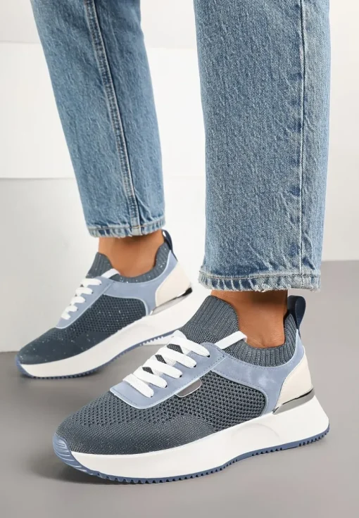 Niebieskie Sneakersy z Siateczkową Cholewką Saramis