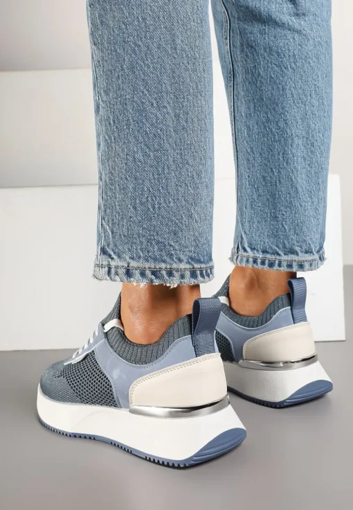 Niebieskie Sneakersy z Siateczkową Cholewką Saramis