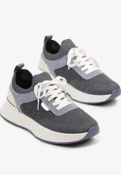 Niebieskie Sneakersy z Siateczkową Cholewką Saramis