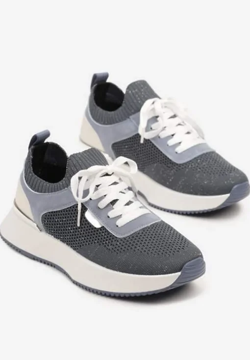 Niebieskie Sneakersy z Siateczkową Cholewką Saramis