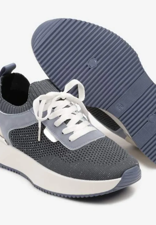 Niebieskie Sneakersy z Siateczkową Cholewką Saramis