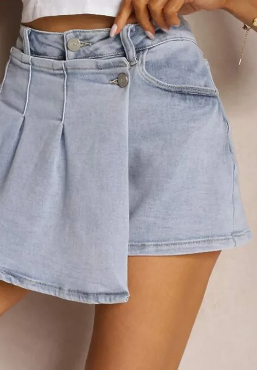 Niebieskie Spódnico-Szorty Jeansowe High Waist Tinassol