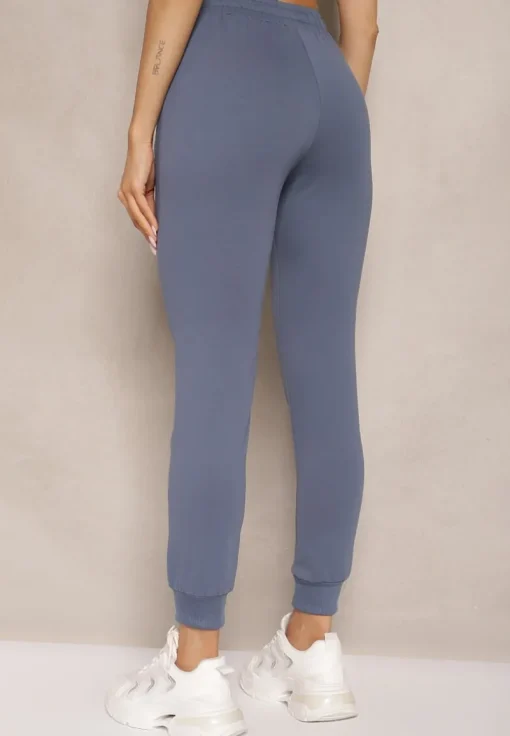 Niebieskie Spodnie Dresowe z Bawełny o Kroju Jogger High Waist Cherisa