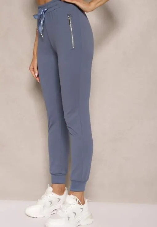 Niebieskie Spodnie Dresowe z Bawełny o Kroju Jogger High Waist Cherisa