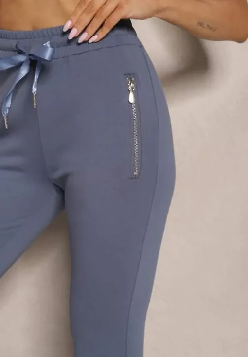 Niebieskie Spodnie Dresowe z Bawełny o Kroju Jogger High Waist Cherisa