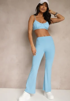 Niebieskie Spodnie Dzwony Legginsy High Waist Onellin
