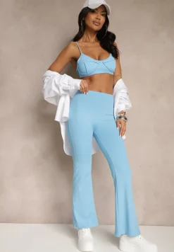 Niebieskie Spodnie Dzwony Legginsy High Waist Onellin