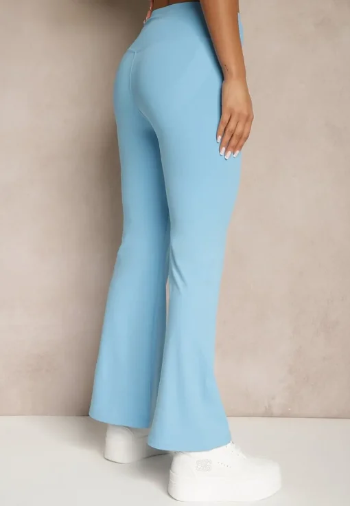 Niebieskie Spodnie Dzwony Legginsy High Waist Onellin
