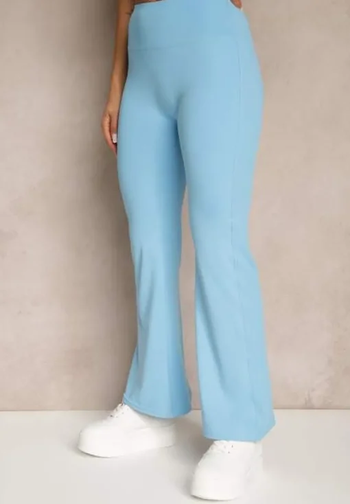 Niebieskie Spodnie Dzwony Legginsy High Waist Onellin