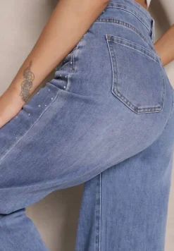Niebieskie Szerokie Jeansy z Bawełną High Waist Assemi