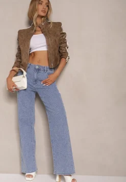 Niebieskie Szerokie Jeansy z Bawełny High Waist Nimirina