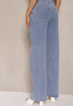 Niebieskie Szerokie Jeansy z Bawełny High Waist Nimirina