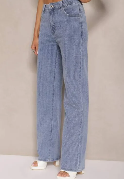 Niebieskie Szerokie Jeansy z Bawełny High Waist Nimirina