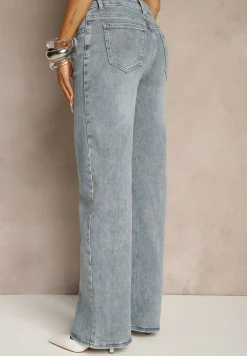 Niebieskie Szerokie Jeansy High Waist z Wiskozą Uliadria