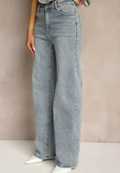 Niebieskie Szerokie Jeansy High Waist z Wiskozą Uliadria