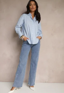 Niebieskie Szerokie Jeansy z Bawełną i Wiskozą High Waist Elresia