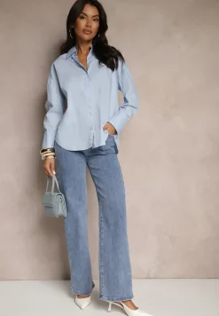 Niebieskie Szerokie Jeansy z Bawełną i Wiskozą High Waist Elresia