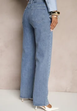 Niebieskie Szerokie Jeansy z Bawełną i Wiskozą High Waist Elresia