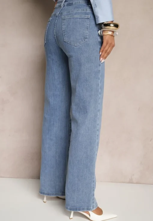 Niebieskie Szerokie Jeansy z Bawełną i Wiskozą High Waist Elresia