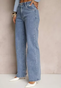 Niebieskie Szerokie Jeansy z Bawełną i Wiskozą High Waist Elresia