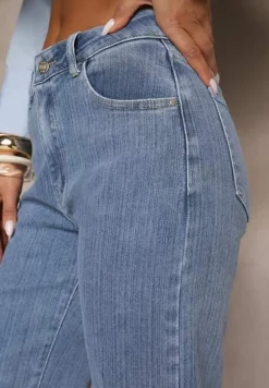 Niebieskie Szerokie Jeansy z Bawełną i Wiskozą High Waist Elresia