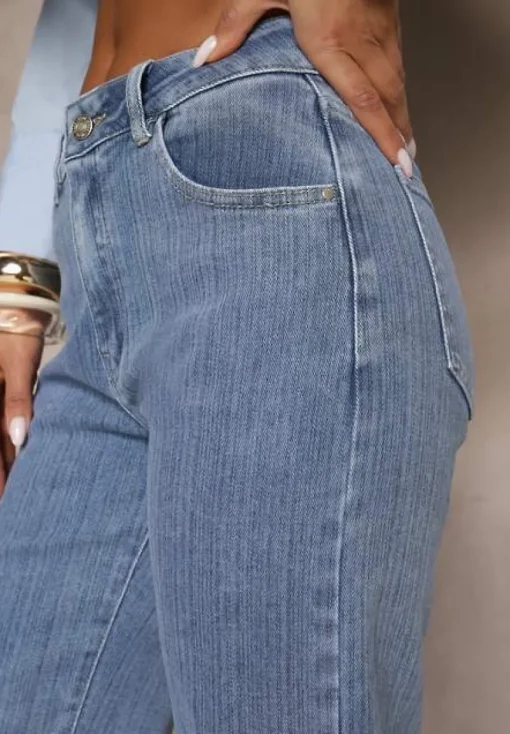 Niebieskie Szerokie Jeansy z Bawełną i Wiskozą High Waist Elresia