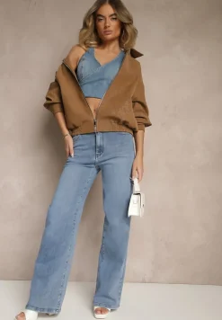 Niebieskie Szerokie Jeansy High Waist z Wiskozą Liolea