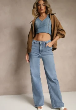 Niebieskie Szerokie Jeansy High Waist z Wiskozą Liolea