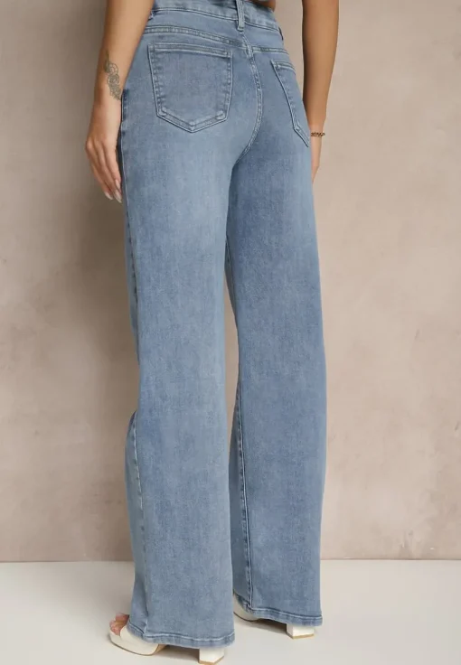Niebieskie Szerokie Jeansy High Waist z Wiskozą Liolea