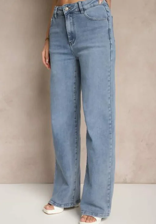 Niebieskie Szerokie Jeansy High Waist z Wiskozą Liolea