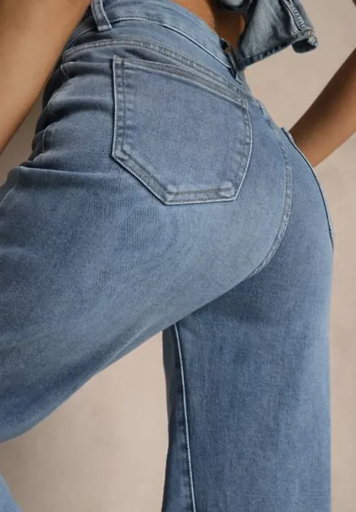 Niebieskie Szerokie Jeansy High Waist z Wiskozą Liolea